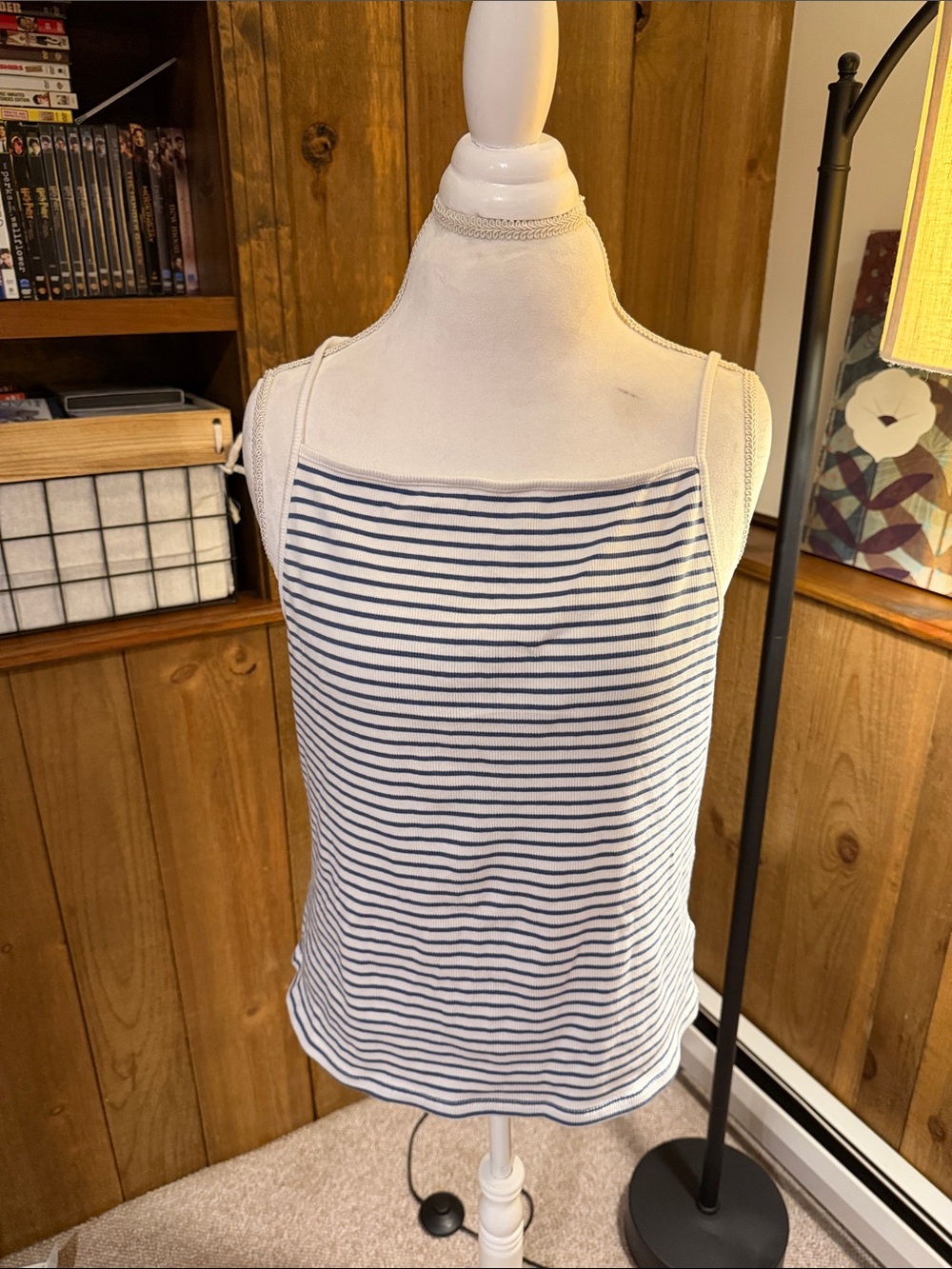 H&M White and Blue Striped Tank Top